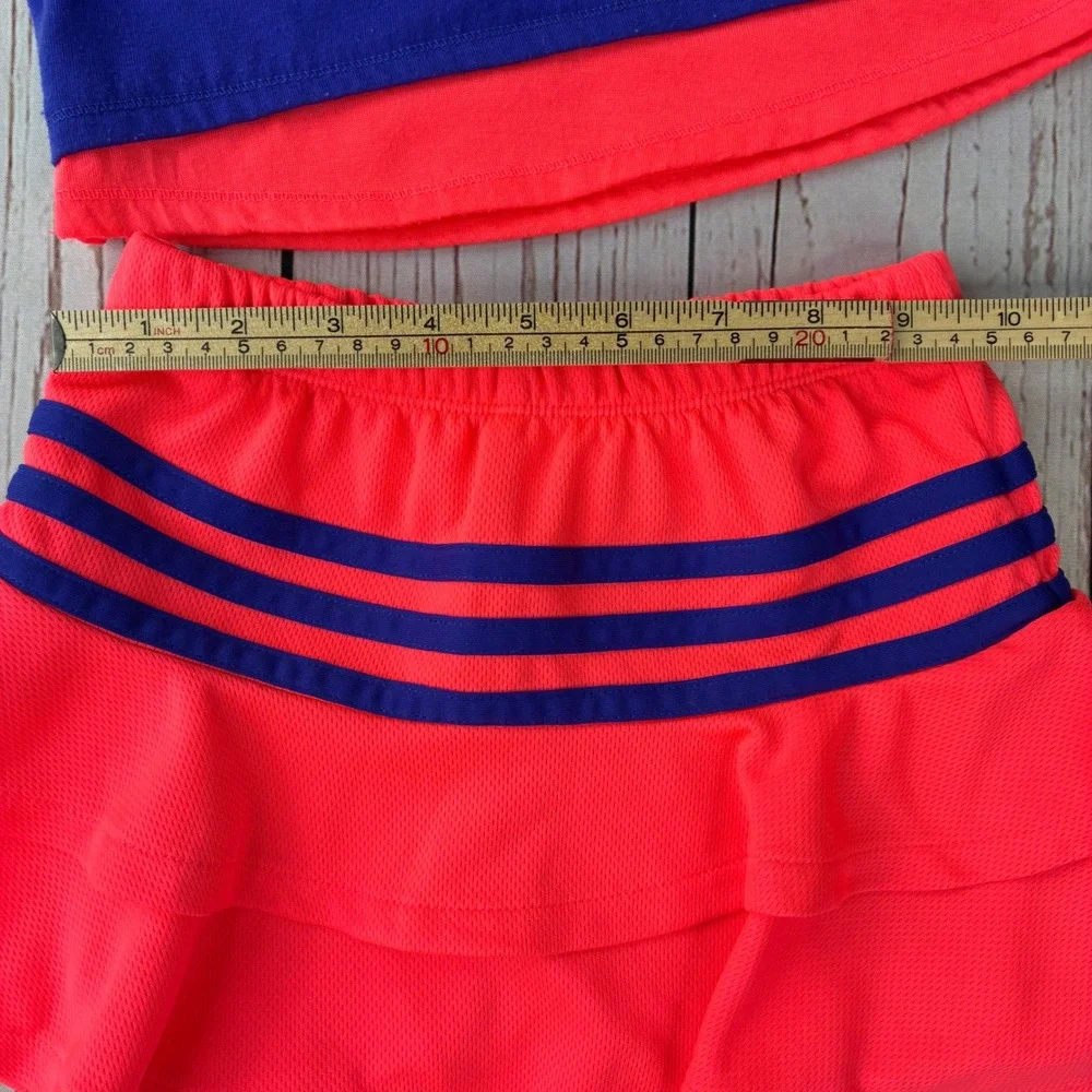 Adidas Girls 2 Piece Skort Set Blue Orange Heart Graphic Activewear Size 4T